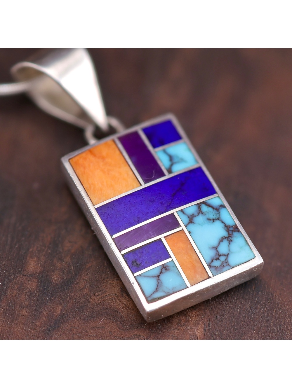David Rosales Supersmith Sterling Silver Kokopelli Indian Summer Inlay Necklace